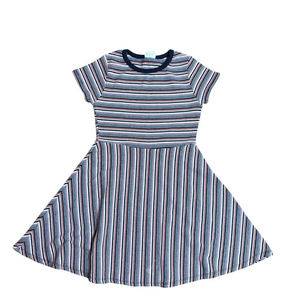 ZARA Girls Striped Ribbed Skater Dress Short Sleeve Fit & Flare Size 8